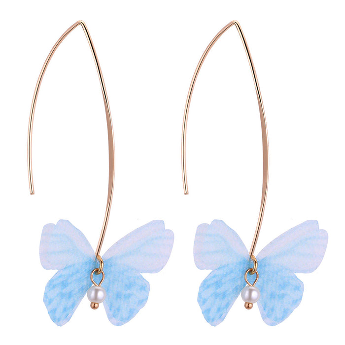 Wholesale Earrings Copper Tulle Double Butterfly Pearl Earrings JDC-ES-qz005