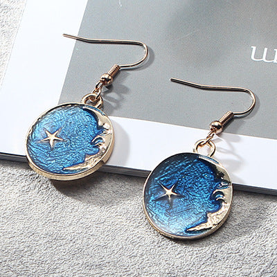 Wholesale Earrings Metallic Blue Starry Planet Earrings Long Asymmetrical JDC-ES-LvG002