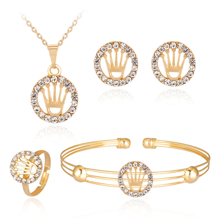 Wholesale Alloy Diamond Crown Bracelet Ring Necklace Earring Set JDC-ES-GSDB057