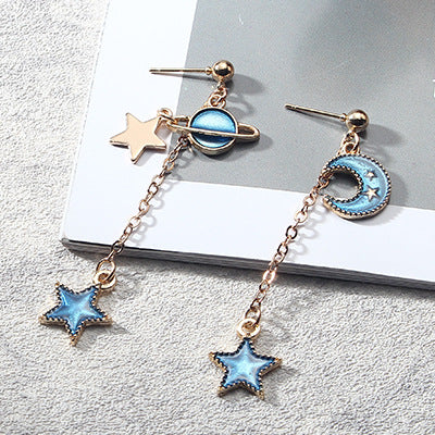 Wholesale Earrings Metallic Blue Starry Planet Earrings Long Asymmetrical JDC-ES-LvG002