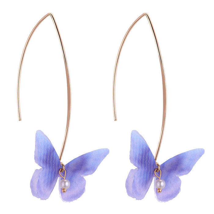 Wholesale Earrings Copper Tulle Double Butterfly Pearl Earrings JDC-ES-qz005