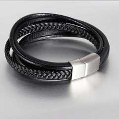 Wholesale Bracelet Stainless Steel Genuine Leather Woven Multilayer JDC-BT-OuSD004