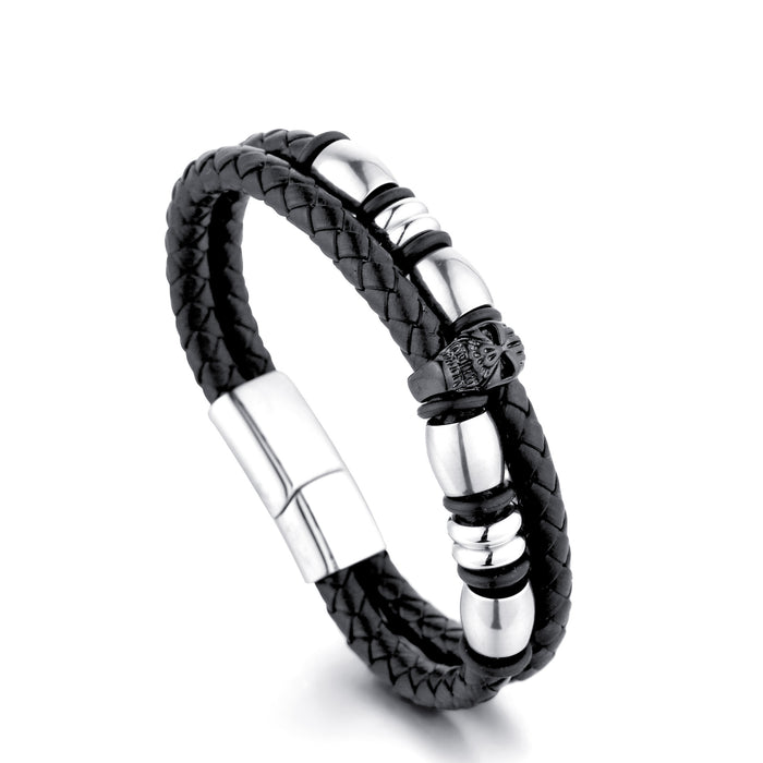 Wholesale Bracelet Titanium Steel Skull Braided Leather Bracelet MOQ≥2 JDC-BT-HaiT001