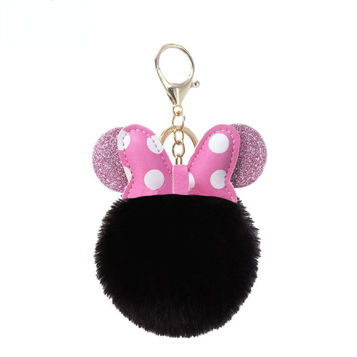 Wholesale Cartoon Polka Dot Bow Hair Ball Keychain JDC-KC-PRY013