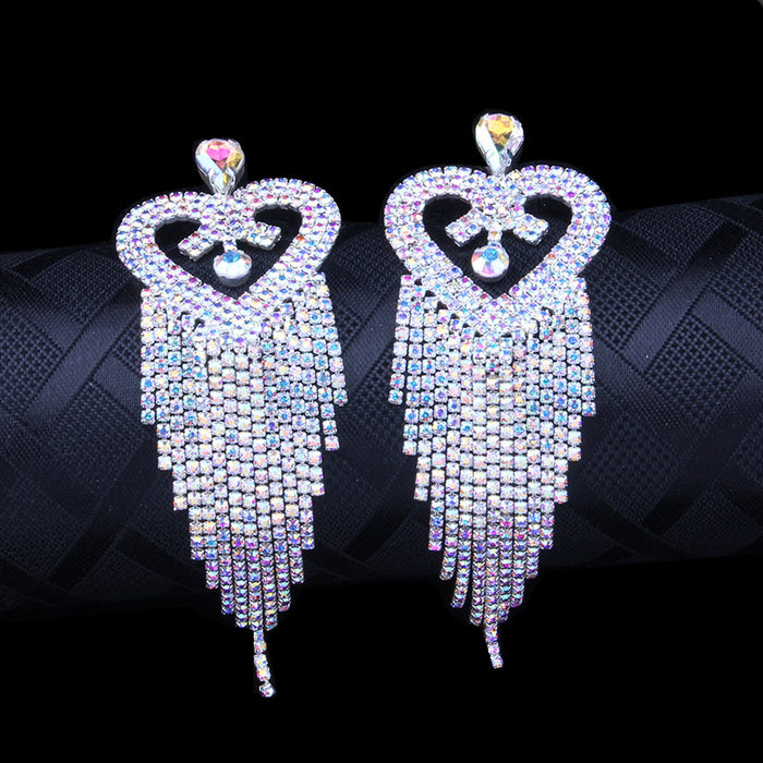 Wholesale Heart Fringe Earrings AB Colored Diamond Exaggerated JDC-ES-Xins007