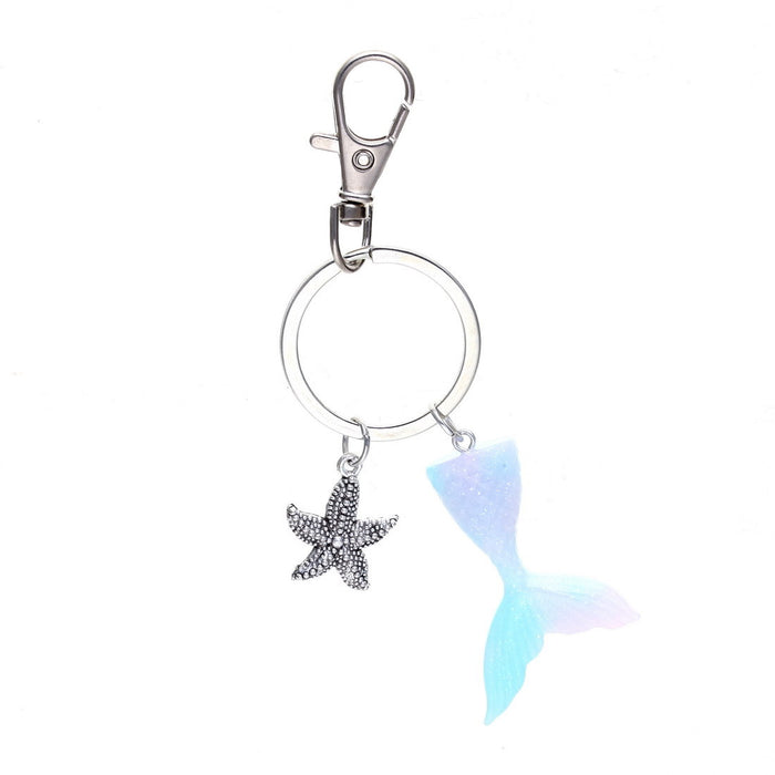 Wholesale Keychains Alloy Resin Starfish Gradient Mermaid Tail MOQ≥10 JDC-KC-JueM001