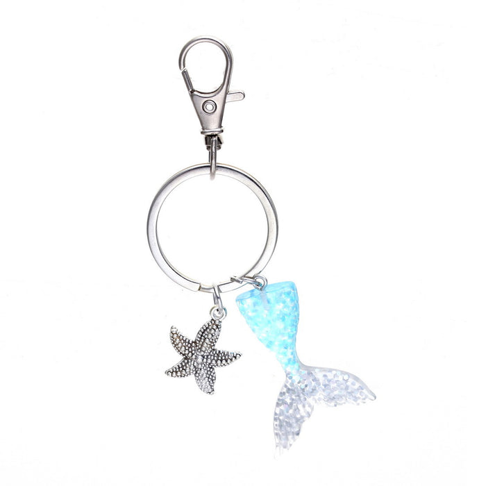 Wholesale Keychains Alloy Resin Starfish Gradient Mermaid Tail MOQ≥10 JDC-KC-JueM001