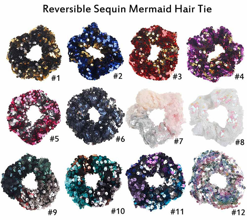 Wholesale Hair Scrunchies Cloth Two Tone Mermaid Sequins JDC-HS-XMi001