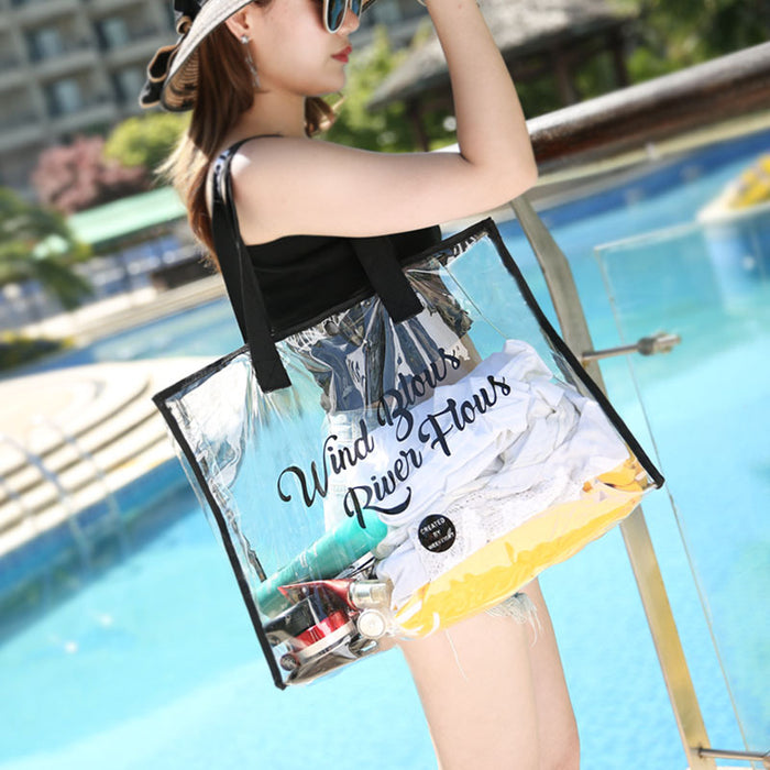 Wholesale Transparent Waterproof Cosmetic Bag Handheld PVC Beach Bag JDC-HB-Hudun003