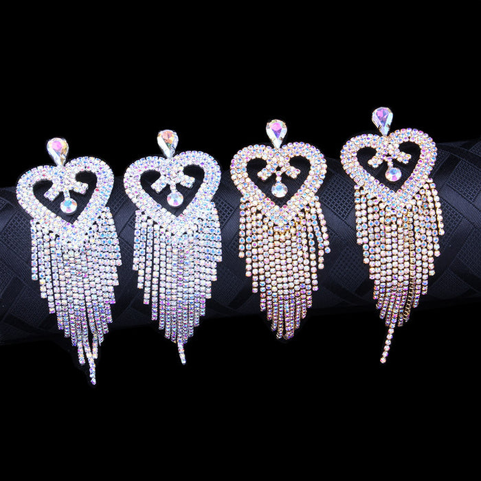 Wholesale Heart Fringe Earrings AB Colored Diamond Exaggerated JDC-ES-Xins007