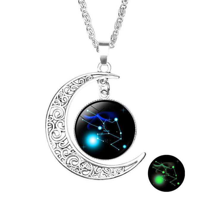 Wholesale Necklace Alloy Luminous 12 Constellation Crescent Crystal MOQ≥2 JDC-NE-NingX013