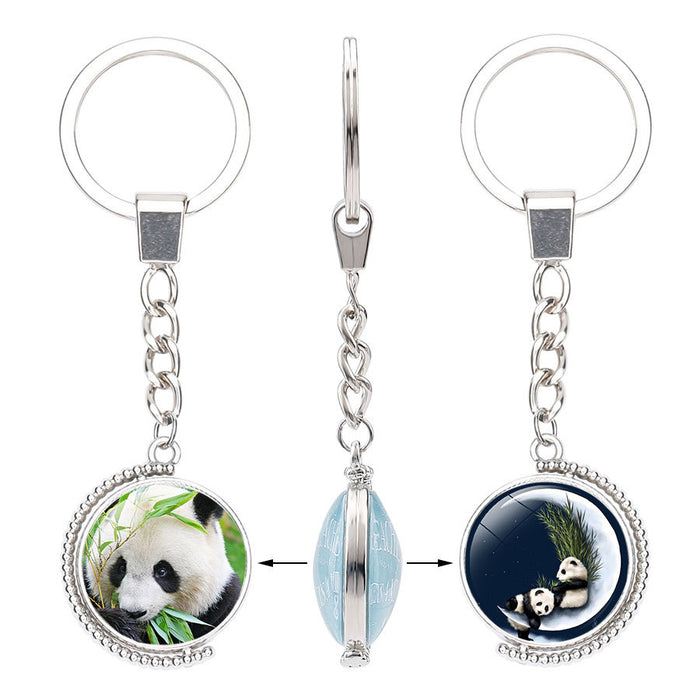 Panda al por mayor comiendo Tiempo de bambú con llavero Gemstone Glass Glass JDC-KC-GINEX017