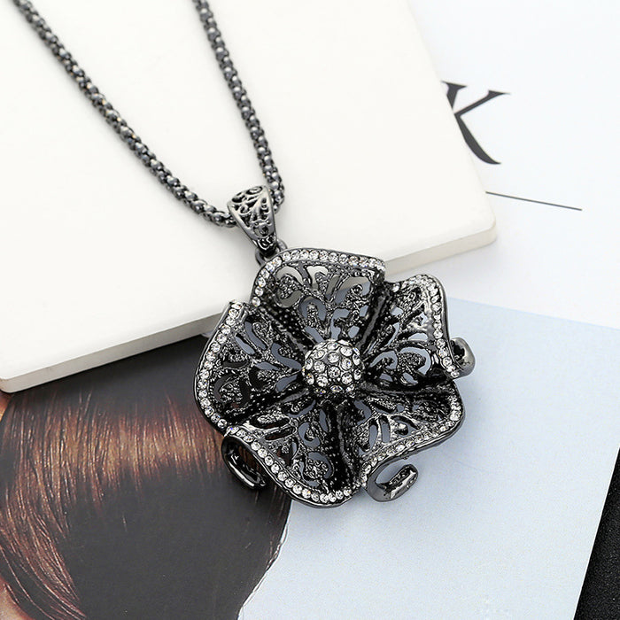 Wholesale Flower Rhinestone Zinc Alloy Sweater Chain Necklace JDC-NE-YouH010