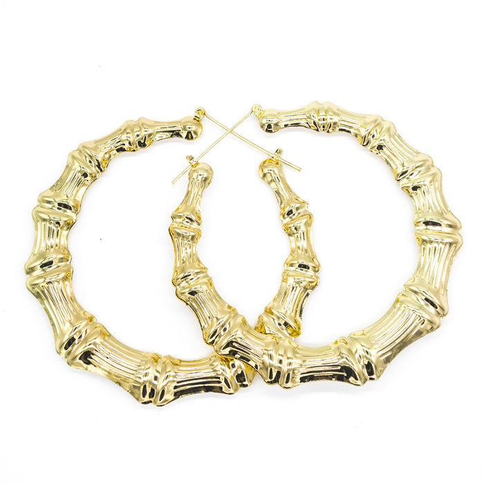 Wholesale Bamboo Earrings Exaggerated Gold Hoop JDC-ES-Ruol020