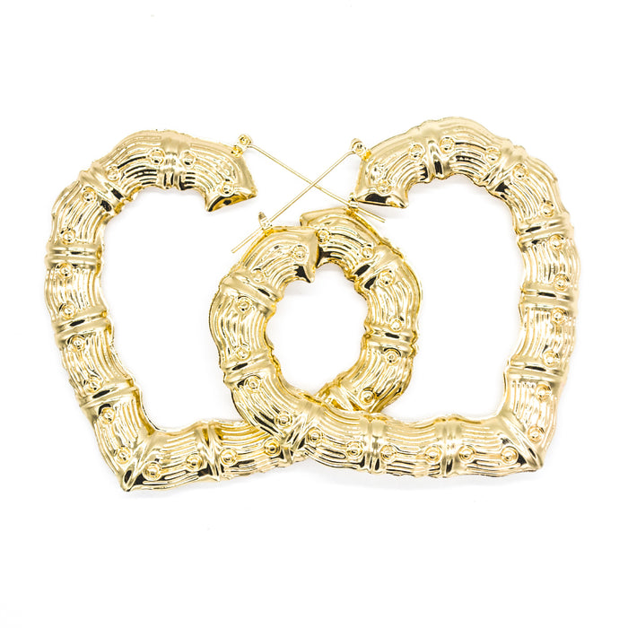 Wholesale Bamboo Earrings Exaggerated Gold Hoop JDC-ES-Ruol020