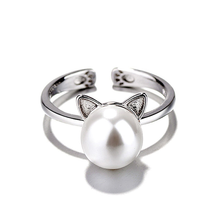 Wholesale Ring Brass Soft Cute Cat Ear Pearl Opening JDC-RS-GMN003