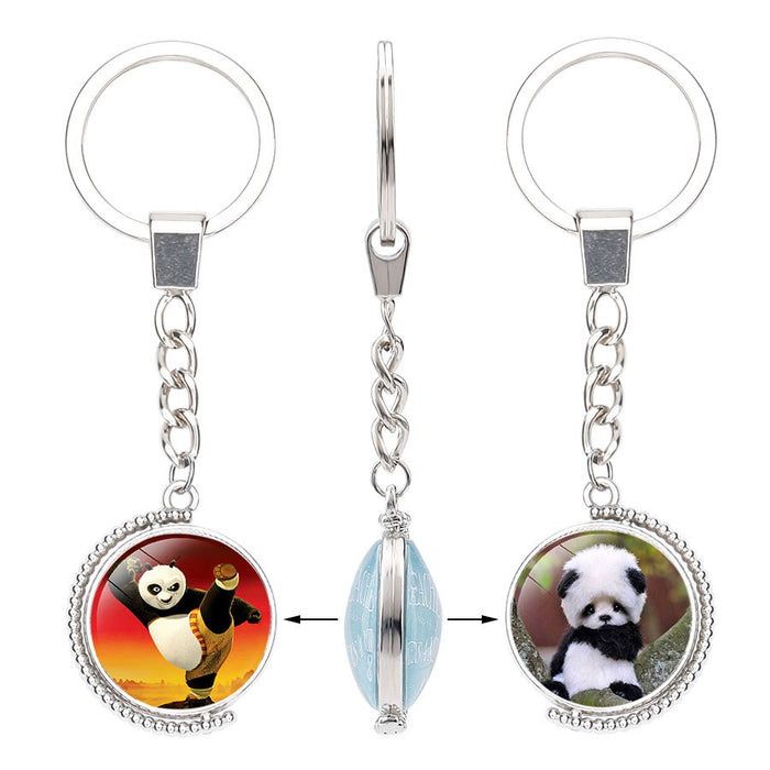 Panda en gros mangeant du bambou Time Gemstone en alliage Verre Keychain JDC-KC-Dingx017