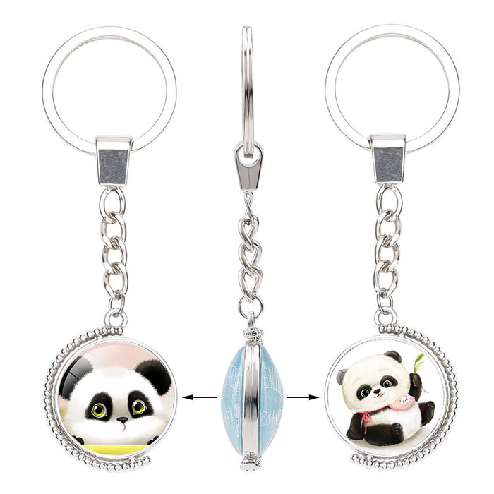 Panda al por mayor comiendo Tiempo de bambú con llavero Gemstone Glass Glass JDC-KC-GINEX017