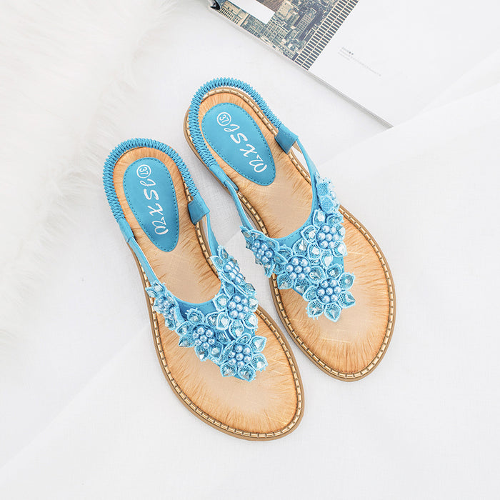 Wholesale boho handmade floral round toe thong sandals JDC-SD-XingW002