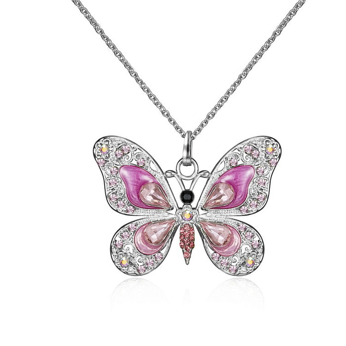 Collar de mariposa multicolor de vintage al por mayor con collar de diamantes JDC-Ne-L001