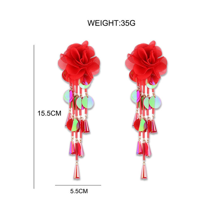 Wholesale earrings plastic petal flower beaded long tassel MQO≥2 JDC-ES-zhuoq004