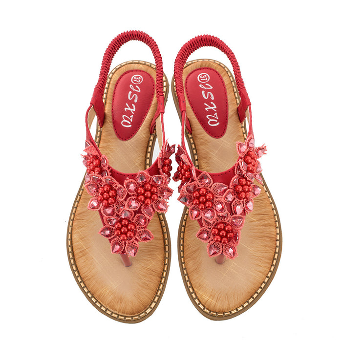 Sandalias de tanga redondas de punta redonda de punta floral hecha a mano de boho JDC-SD-XINGW002