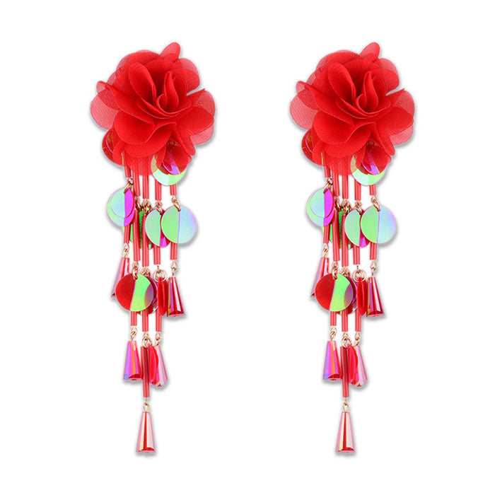 Wholesale earrings plastic petal flower beaded long tassel MQO≥2 JDC-ES-zhuoq004