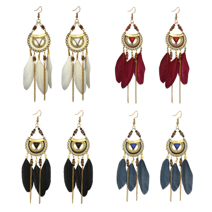 Wholesale Earrings Alloy Court Feather Tassel MQO≥2 JDC-ES-lingg019