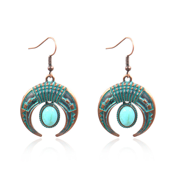 Wholesale Earrings Alloy Bronze Bronze Horn Imitation Turquoise JDC-ES-Yuhong018