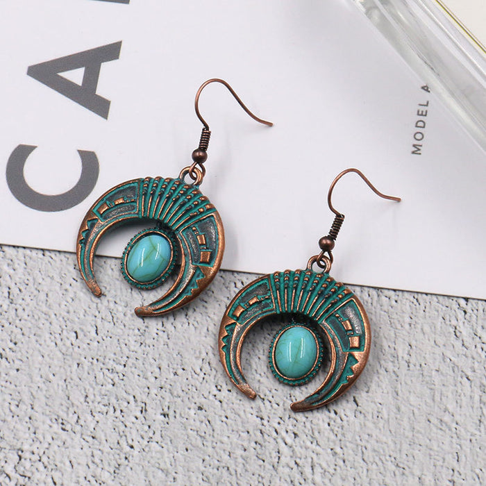 Wholesale Earrings Alloy Bronze Bronze Horn Imitation Turquoise JDC-ES-Yuhong018