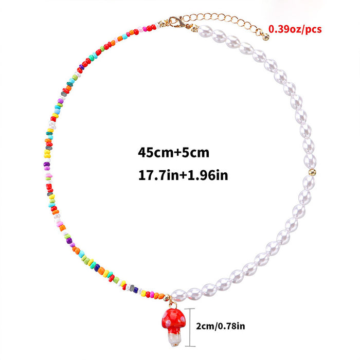 Wholesale color rice beads love short mushroom rice bead neck chain JDC-NE-YinH004