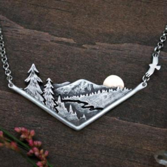 Wholesale Wandering River Valley Sunset Natural Necklace Silver Plated Pendant MOQ≥2 JDC-NE-Fhong008