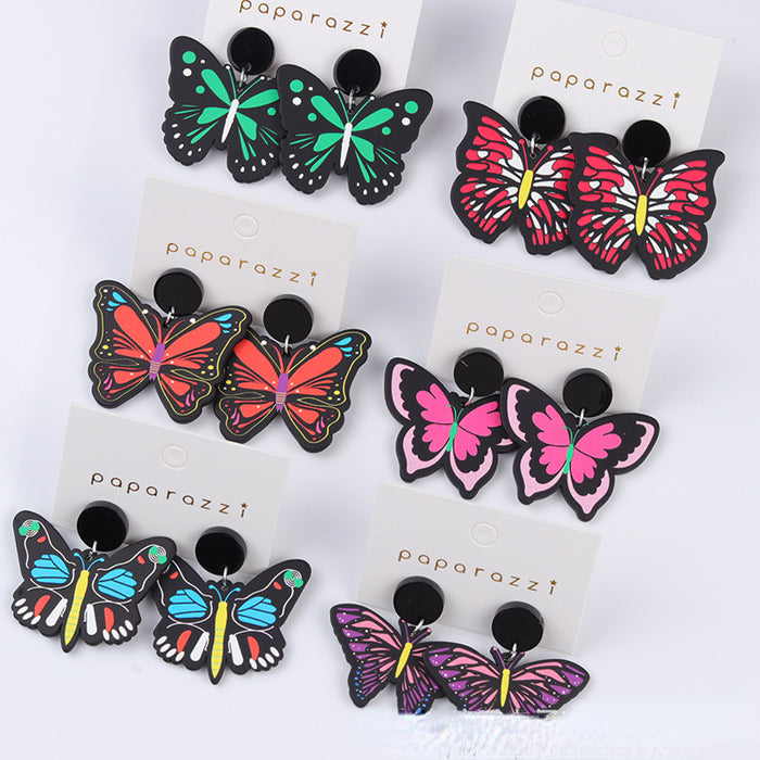 Wholesale Contrast Embossed Colorful Butterfly Print Earrings MOQ≥2 JDC-ES-DUAI029