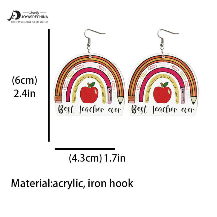 Wholesale Earrings Acrylic Ruler Pencil Apple Rainbow 3 Pairs JDC-ES-Heyi049