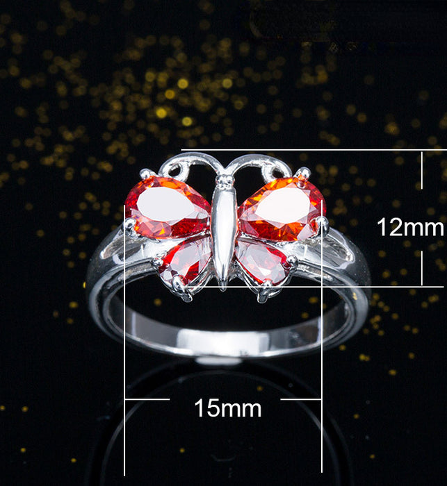Wholesale Rings Copper Silver Plated Zircon Butterfly JDC-RS-PREMCaoS010