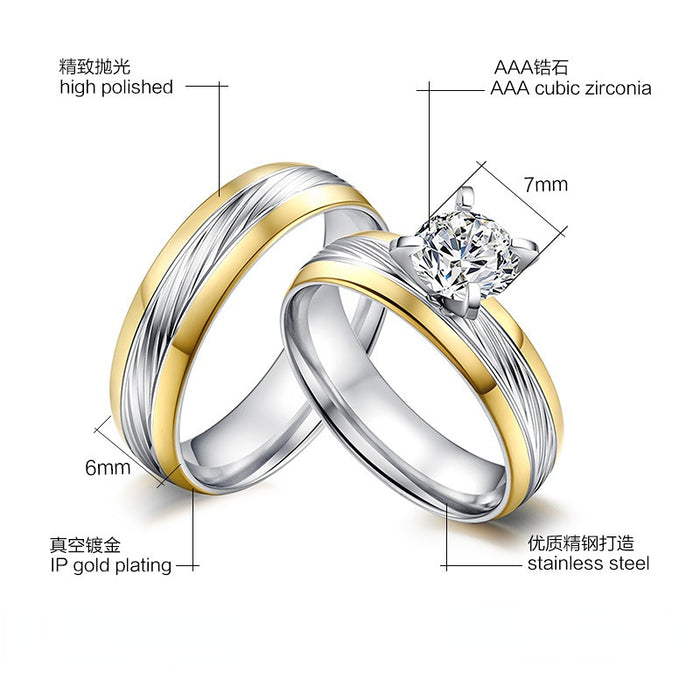 Wholesale Four Prong Set Zircon Stainless Steel Couple Ring JDC-RS-PREMQXS002