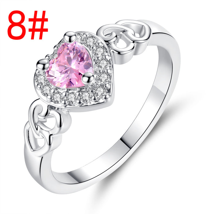 Jewelry WholesaleWholesale Heart Shaped Pink Zircon Crystal Electroplated Copper Ring JDC-RS-MiMeng068 Rings 米萌 %variant_option1% %variant_option2% %variant_option3%  Factory Price JoyasDeChina Joyas De China