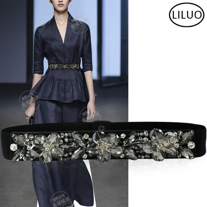 Wholesale Rhinestone Elastic Weaving Cloth Girdle Dress Belt JDC-WB-JLL008