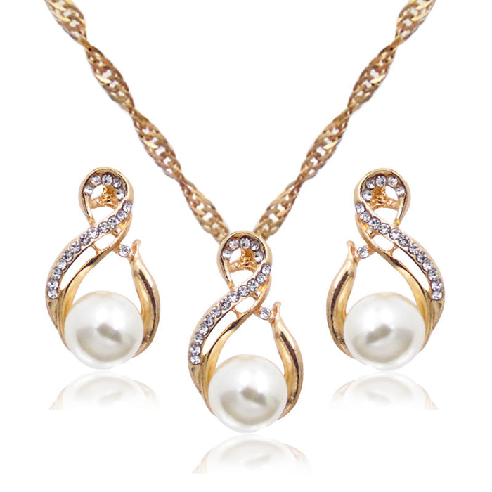 Pendientes de diamantes de perlas de collar al por mayor MOQ≥2 JDC-Ne-Lant004