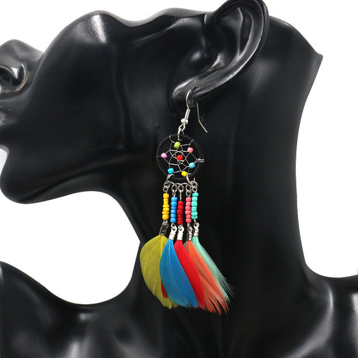 Jewelry WholesaleWholesale Colorful Feather Tassel Boho Beads Dreamcatcher Earrings MOQ≥2 JDC-ES-HH011 Earrings 汉虹 %variant_option1% %variant_option2% %variant_option3%  Factory Price JoyasDeChina Joyas De China