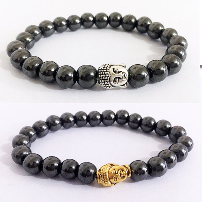 Wholesale alloy gold and silver Buddha head black gall magnet Buddha bracelet MOQ≥3 JDC-BT-ManS002