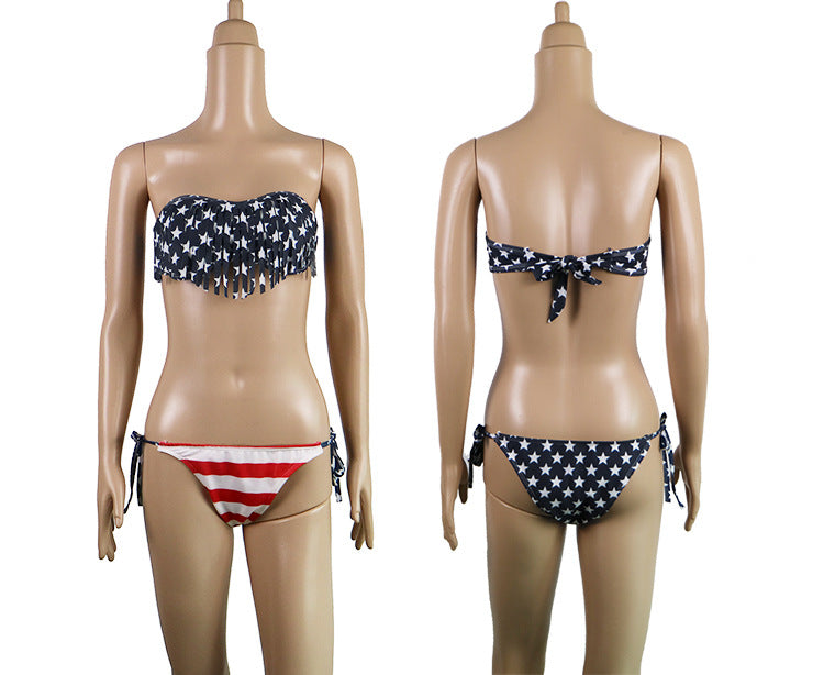 Wholesale Split Swimsuit Strap Print Flag Tassel Sexy Beach Swimwear JDC-SW-Yimei002