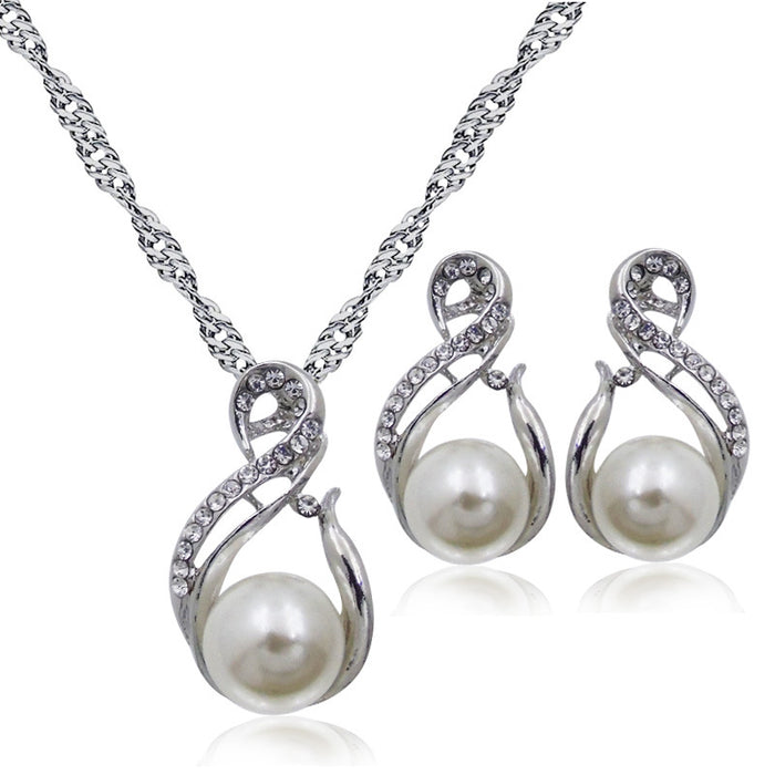 Pendientes de diamantes de perlas de collar al por mayor MOQ≥2 JDC-Ne-Lant004