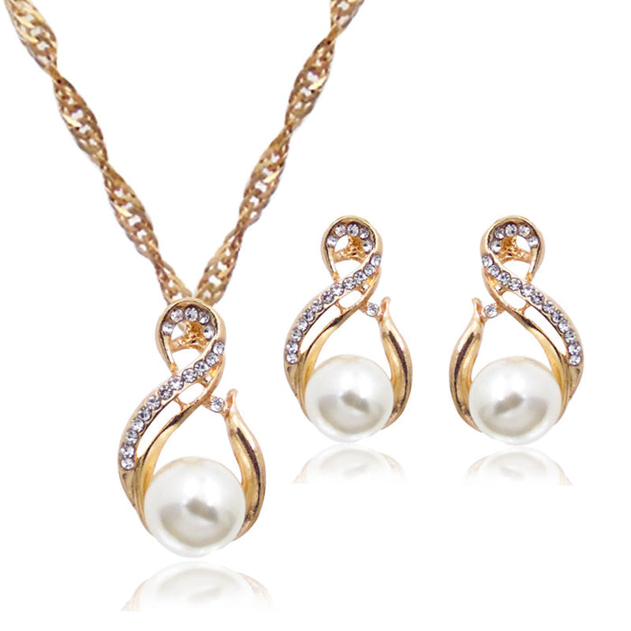 Wholesale Necklace Alloy Pearl Diamond Earrings Set MOQ≥2 JDC-NE-LanT004