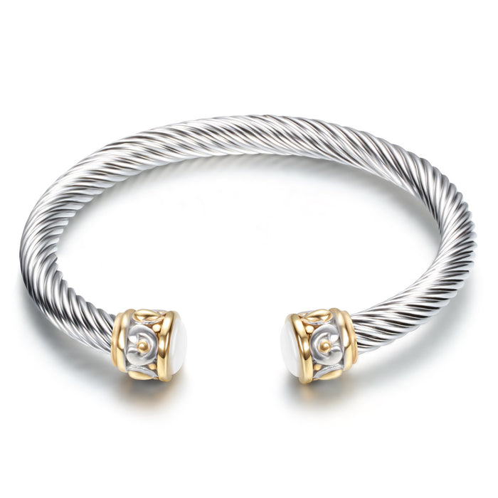 Wholesale twisted wire gold two-color stainless steel cable bracelet charriol bangle JDC-BT-ZhonZ003