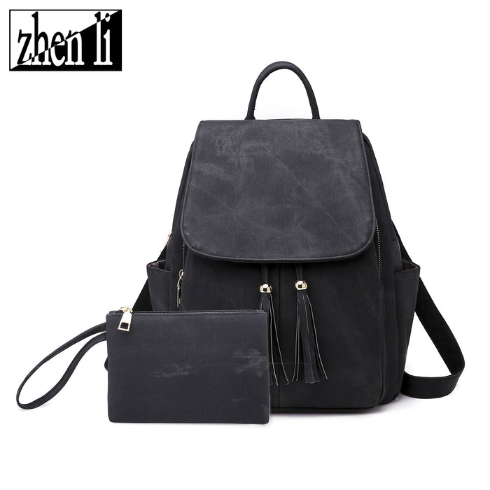 Wholesale Backpack PU Solid Color Large Capacity Tassel JDC-BP-ZLD003