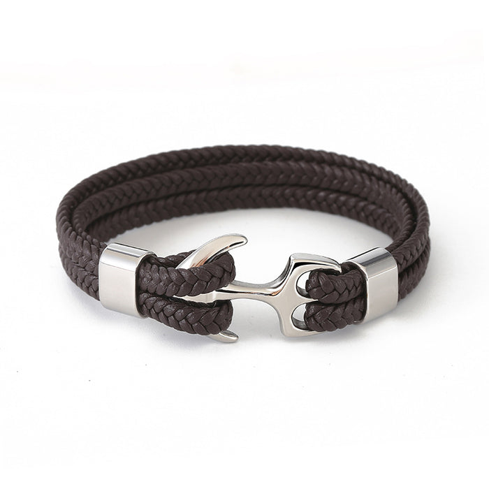 Wholesale Bracelet Stainless Steel Anchor Genuine Leather Vintage Woven JDC-BT-OuSD006