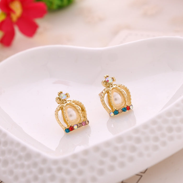 Wholesale Jewelry French Court Pearl Cross Crown Stud Earrings JDC-ES-CM025