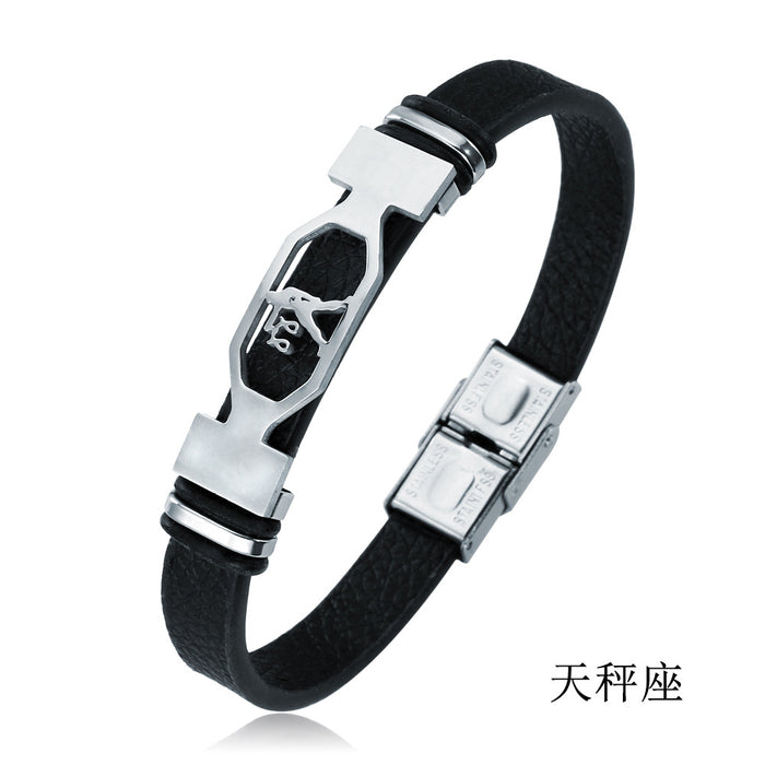 Wholesale Bracelet Stainless Steel Leather 12 Constellation Bracelet MOQ≥2 JDC-BT-LiuJ001