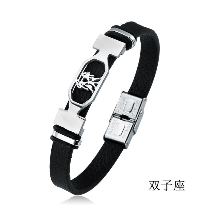Wholesale Bracelet Stainless Steel Leather 12 Constellation Bracelet MOQ≥2 JDC-BT-LiuJ001